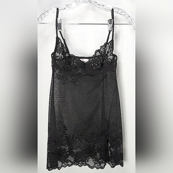 Victoria's Secret Sheer Lace Black Chemise Medium NWOT - Picture 1 of 8